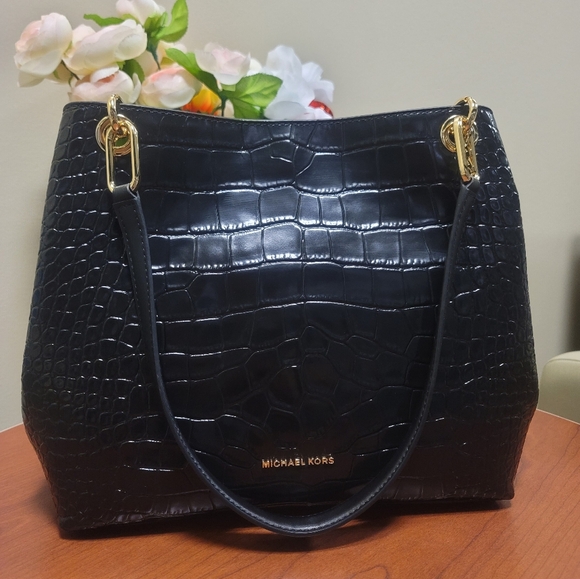 MICHAEL KORS Kensington Large Embossed Handbag Black - Picture 14 of 16